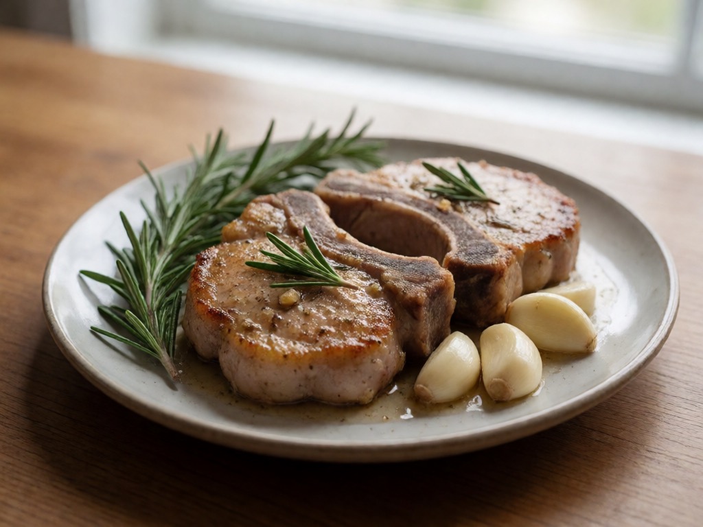 Schweinekoteletts mit Knoblauch und Rosmarin in der Heißluftfritteuse