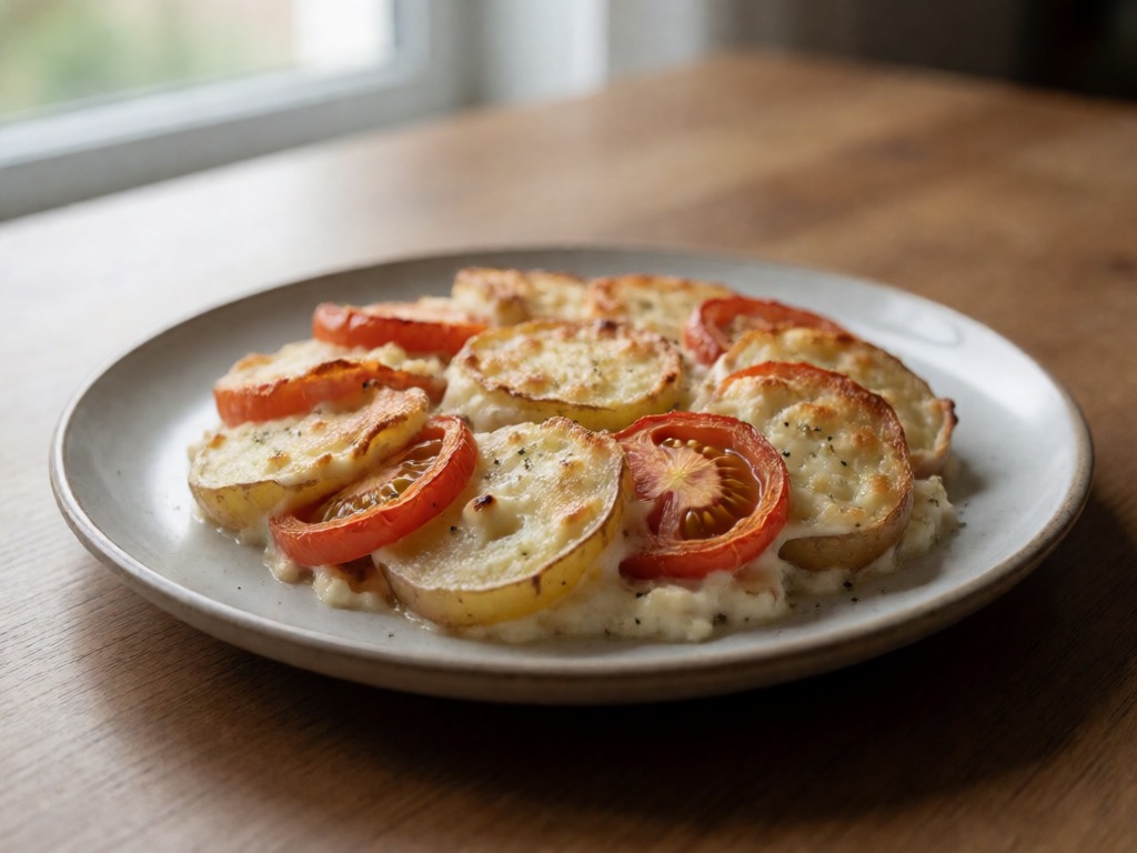 Kartoffel-Auflauf mit Ziegenkäse und Tomaten