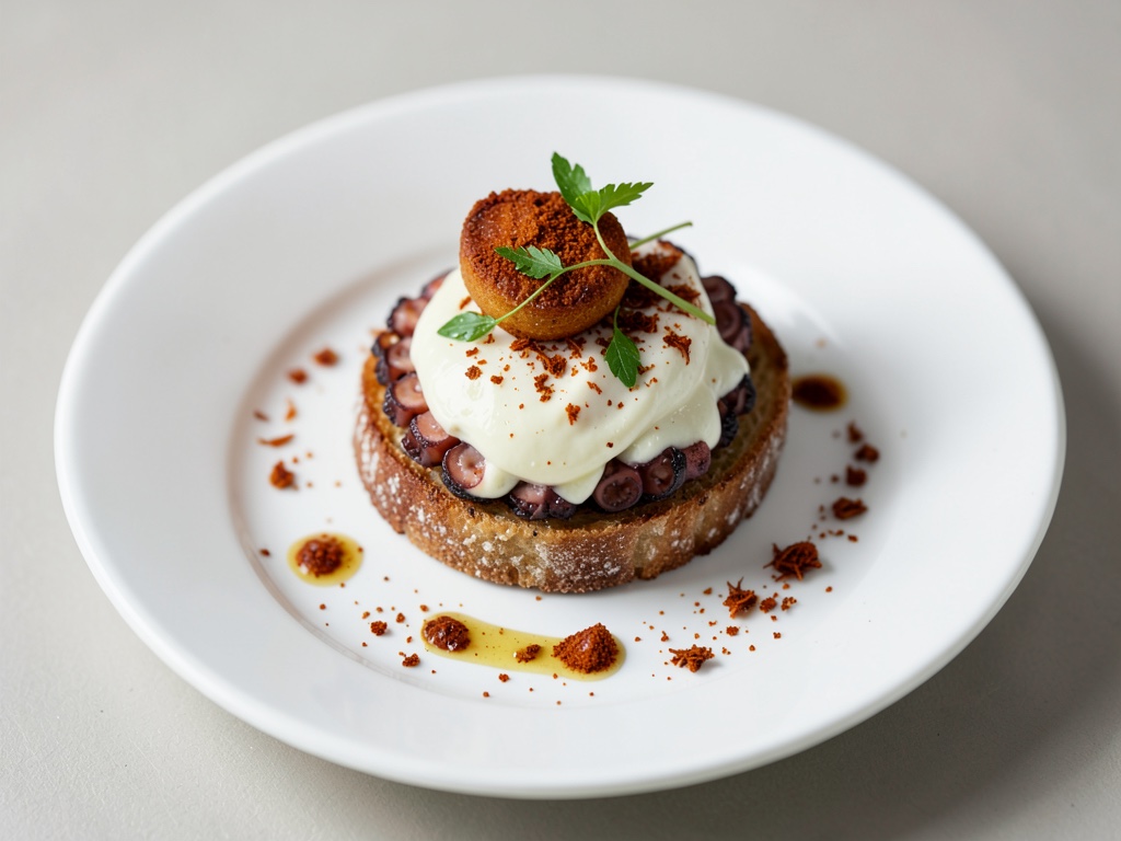 Polpo crema su crostini con zafferano