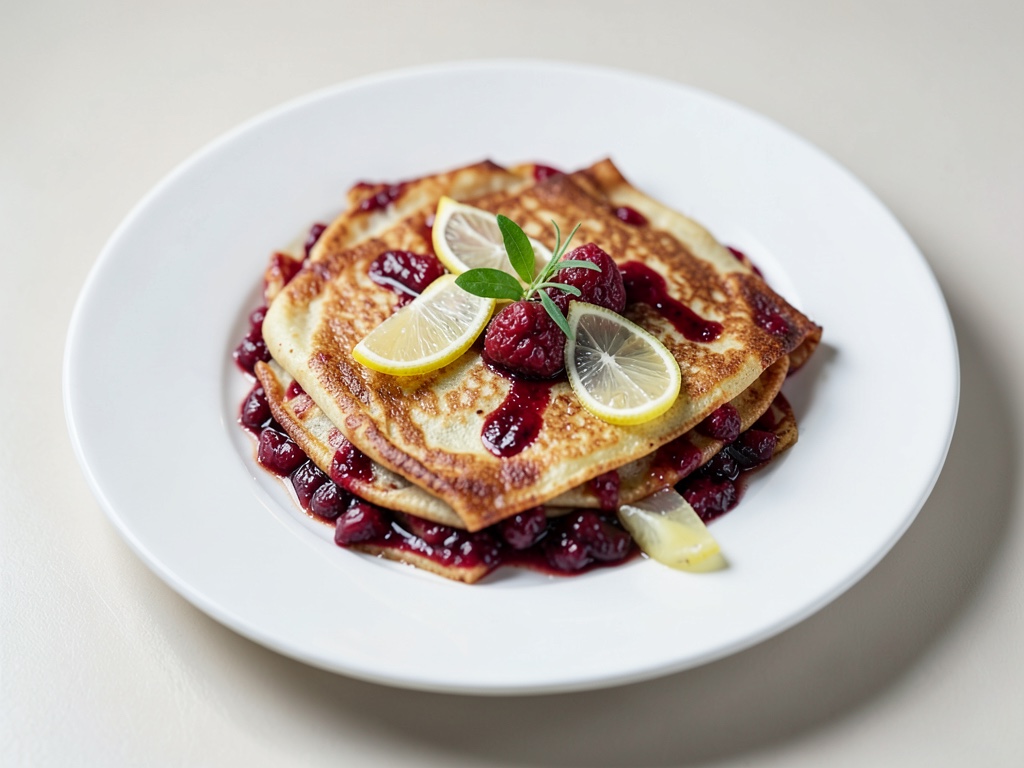 Quark Cranberry Crêpes with Lemon Juice