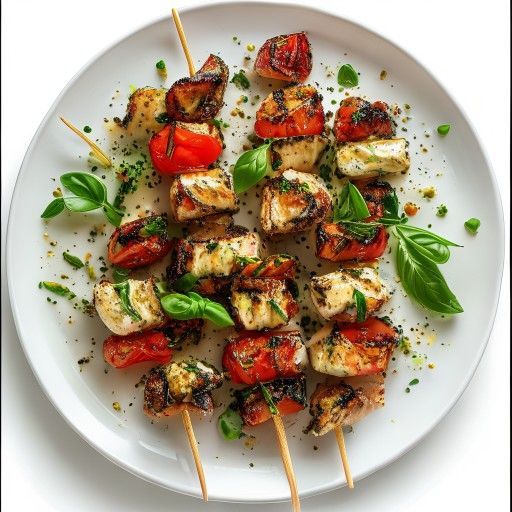 Schnelle Caprese-Hähnchenspieße mit Basilikum-Pesto