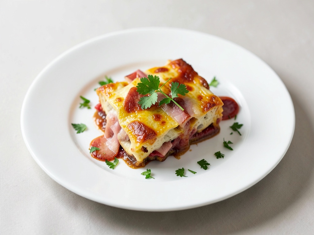 Rápido gratinado de croissant con tomillo y jamón