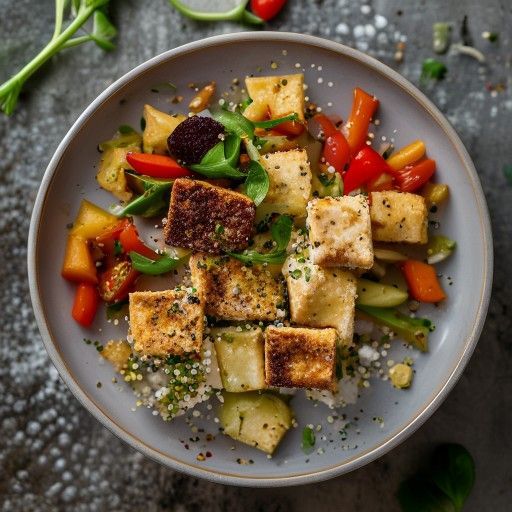 Quinoa-Bowl mit gebratenem Tofu und Gemüse