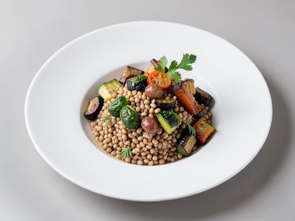 Nizza-Bowl mit Linsen und ratatouille-artigem Gemüse