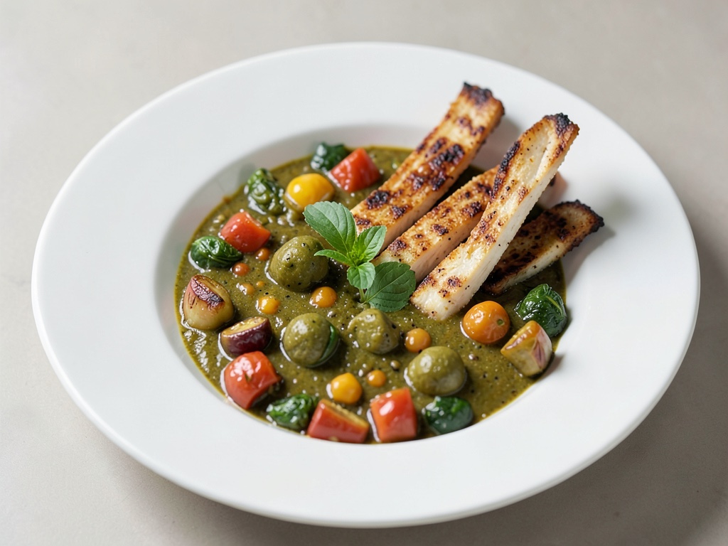 Klassische Ratatouille Bowl mit gegrilltem Hühnerbruststreifen