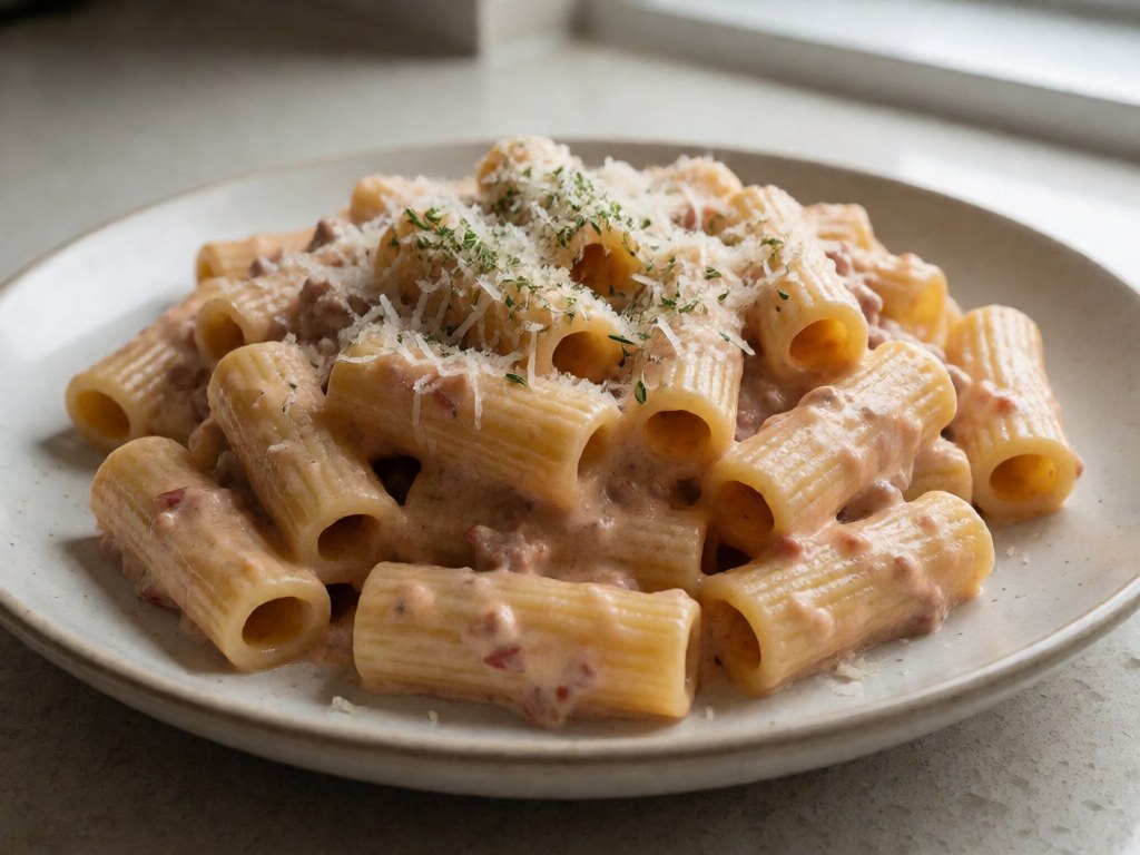 Ofen-Rigatoni mit Hack-Sahne-Sauce