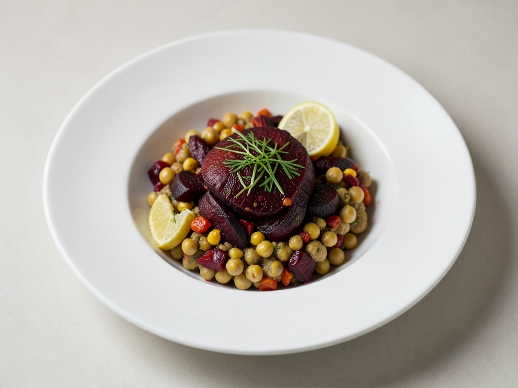 Ciotola di ceci e barbabietola arrostita con limone e aneto