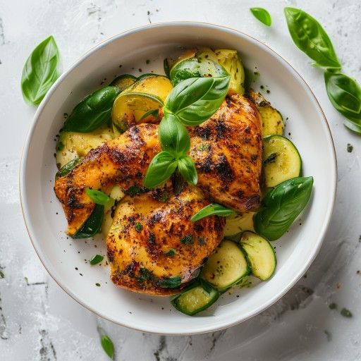 Geröstetes Hähnchen mit hausgemachtem Pesto und Zucchini-Nudeln