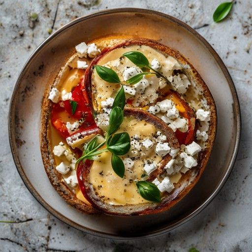 Tartaletas de queso curd con pimientos asados