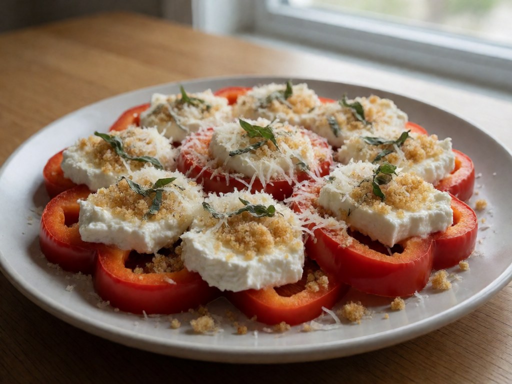 Geröstete Paprika-Parmigiana mit Ziegenkäse