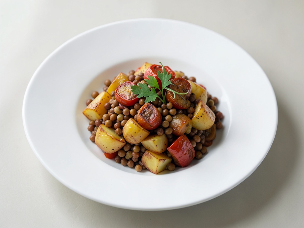 Geröstete Paprika-Kartoffel-Bowl mit Linsen