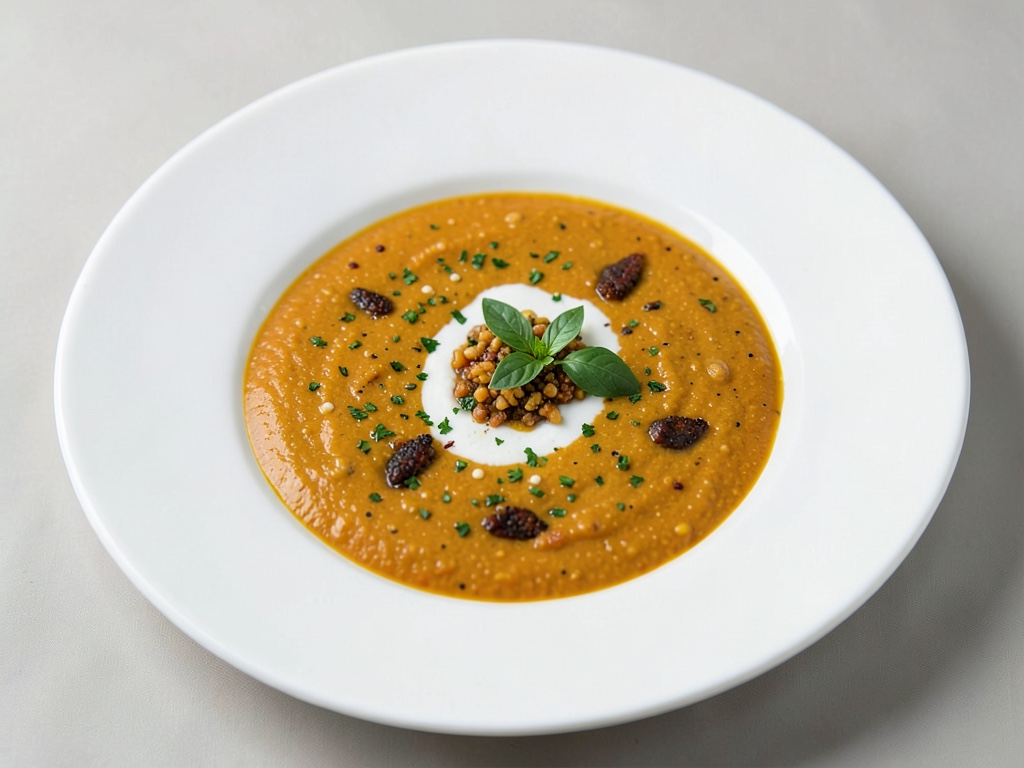 Sopa caliente de romesco con crema agria