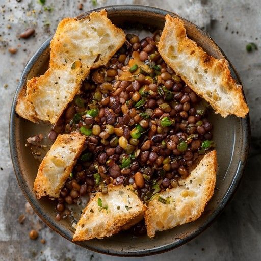 Guiso de guisantes y judías rojas tostadas