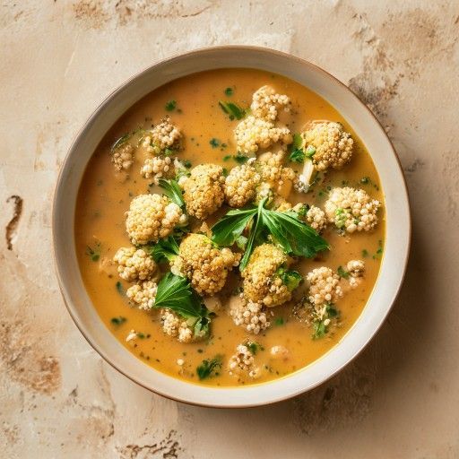 Sopa rústica de coliflor y garbanzos