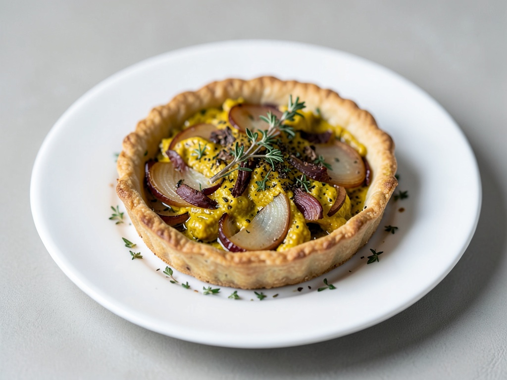 Rustikale Zwiebel-Senf-Tarte mit Thymian