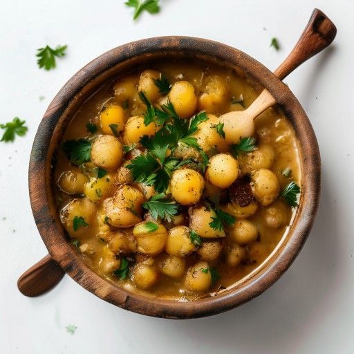 Guiso rústico de patatas y garbanzos con pimiento