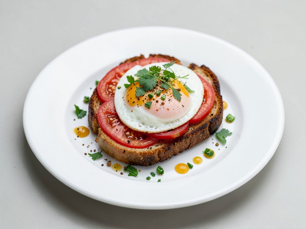 Pan crujiente de tomate con huevo frito