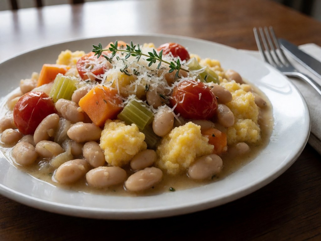 Rustikaler Weißer Bohnen-Polenta-Eintopf
