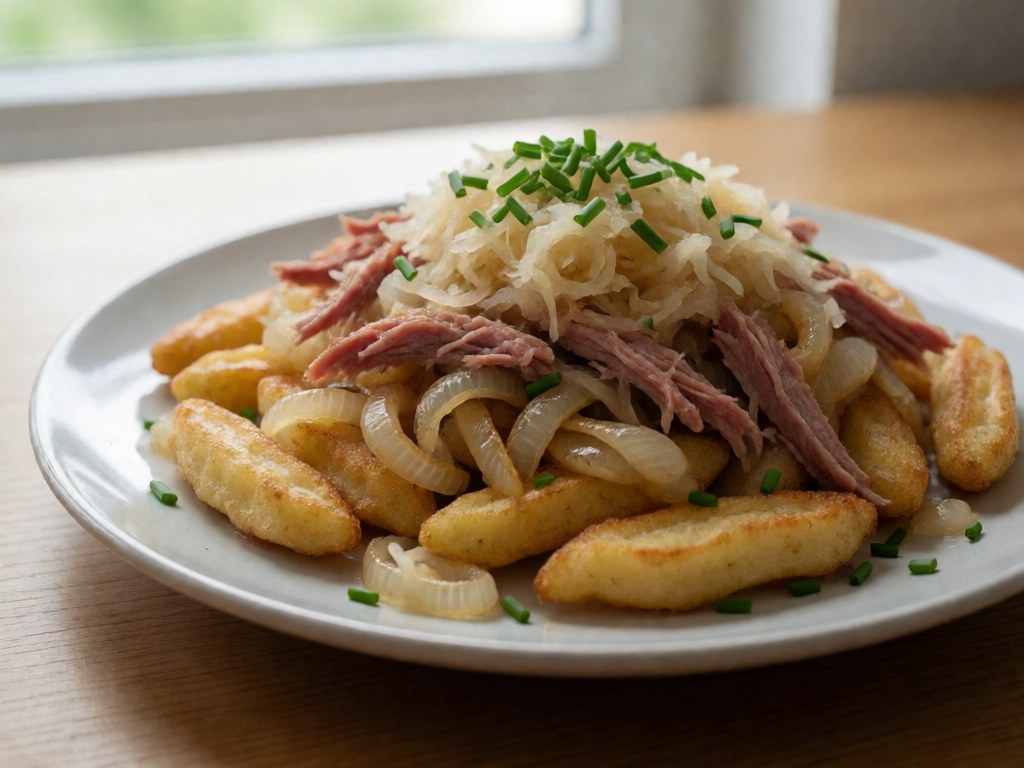 Knusprige Schupfnudeln mit Sauerkraut und Speck