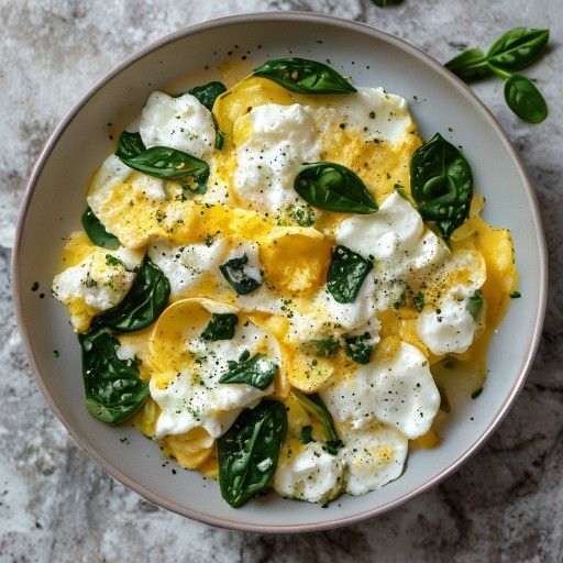 Huevos revueltos con espinacas y queso feta