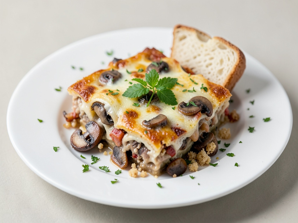 Spanische Pilz-Paprika-Aufläufe mit Knoblauchbrot-Crunch