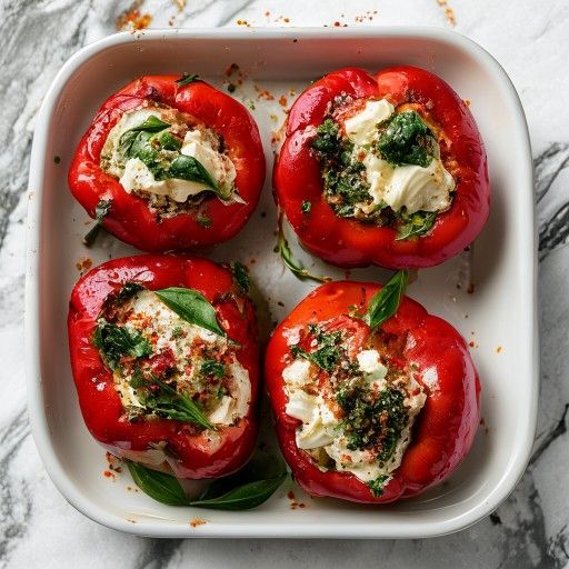 Ofen-Gefüllte Paprika mit Spinat und Feta