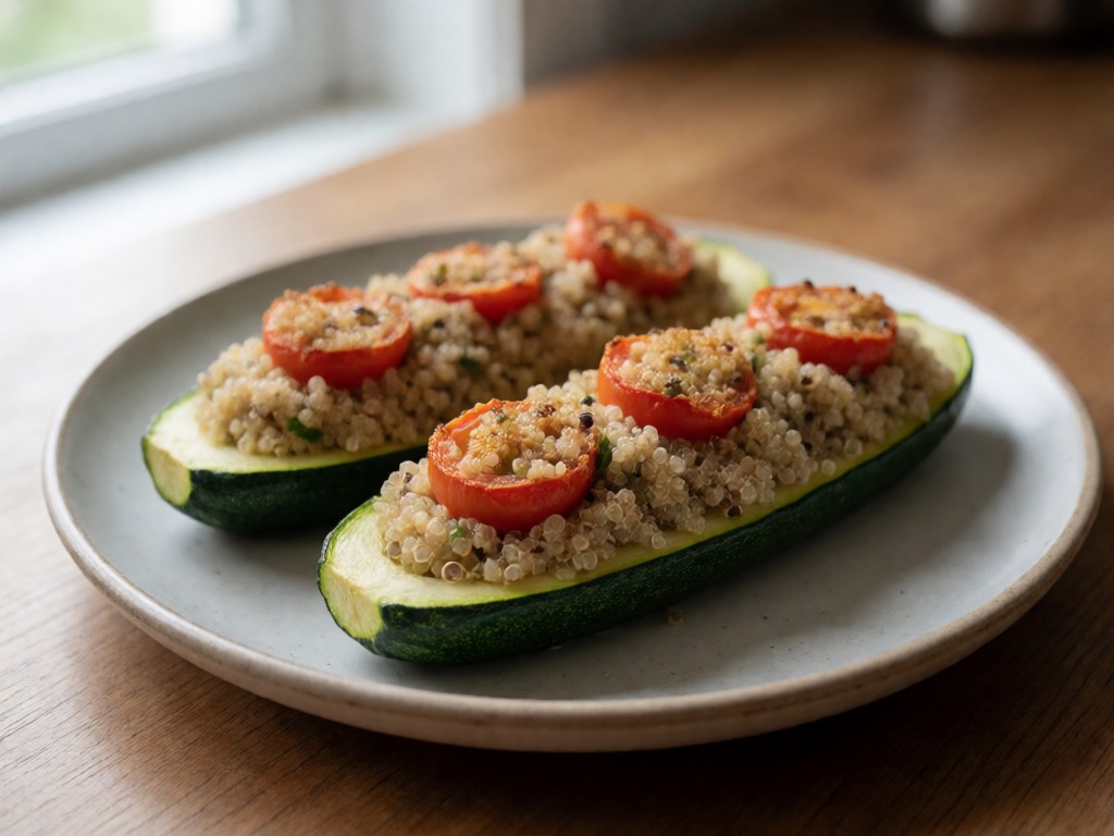 Gefüllte Zucchini mit Quinoa und Tomaten in der Heißluftfritteuse