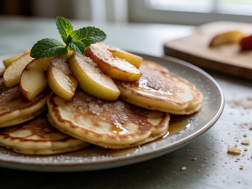 Fluffige süße Pfannkuchen mit Apfel