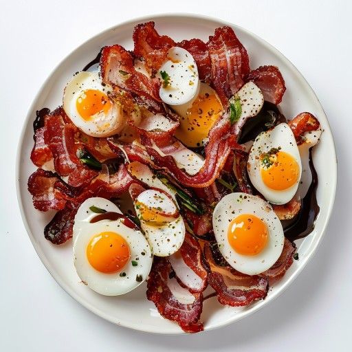 Piatto di antipasti croccante di pancetta con uovo marinato