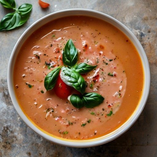 Sopa cremosa de tomate y albahaca