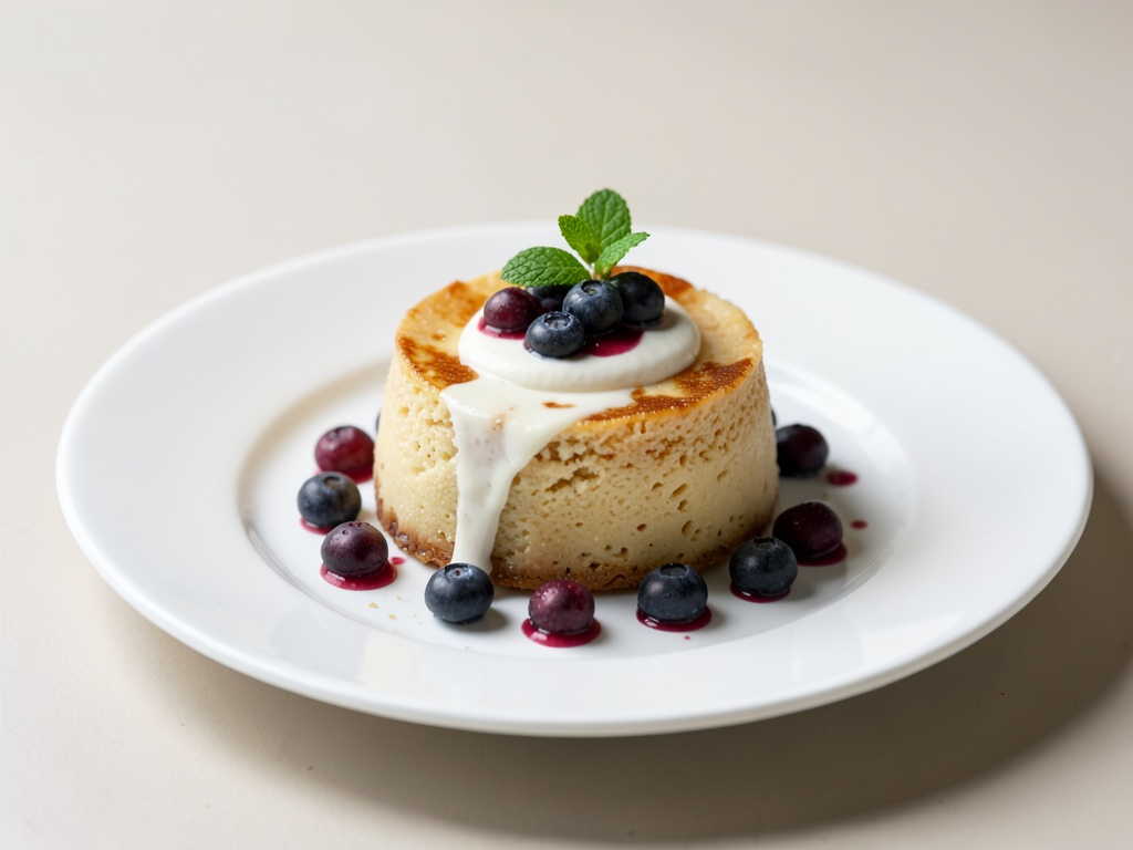 Puding de brioche con vainilla y arándanos