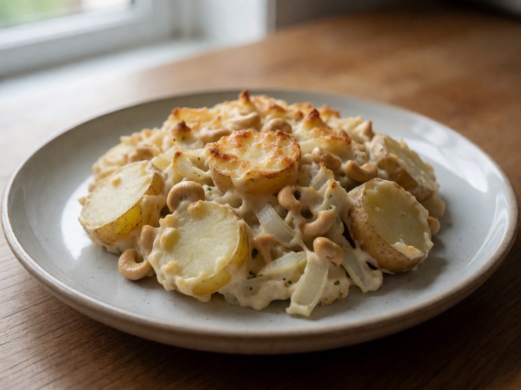 Vegane Airfryer-Kartoffel-Käse-Gratin