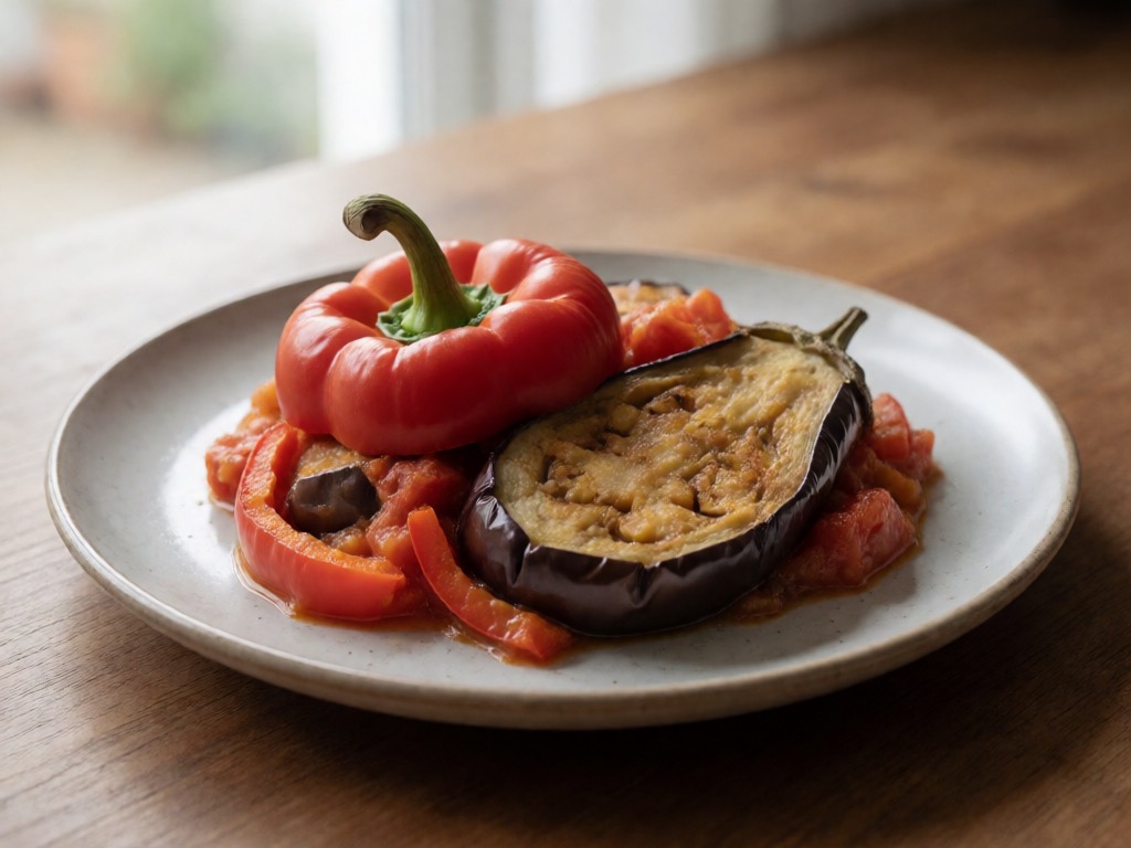 Vegane Airfryer-Paprika-Auberginen-Pfanne