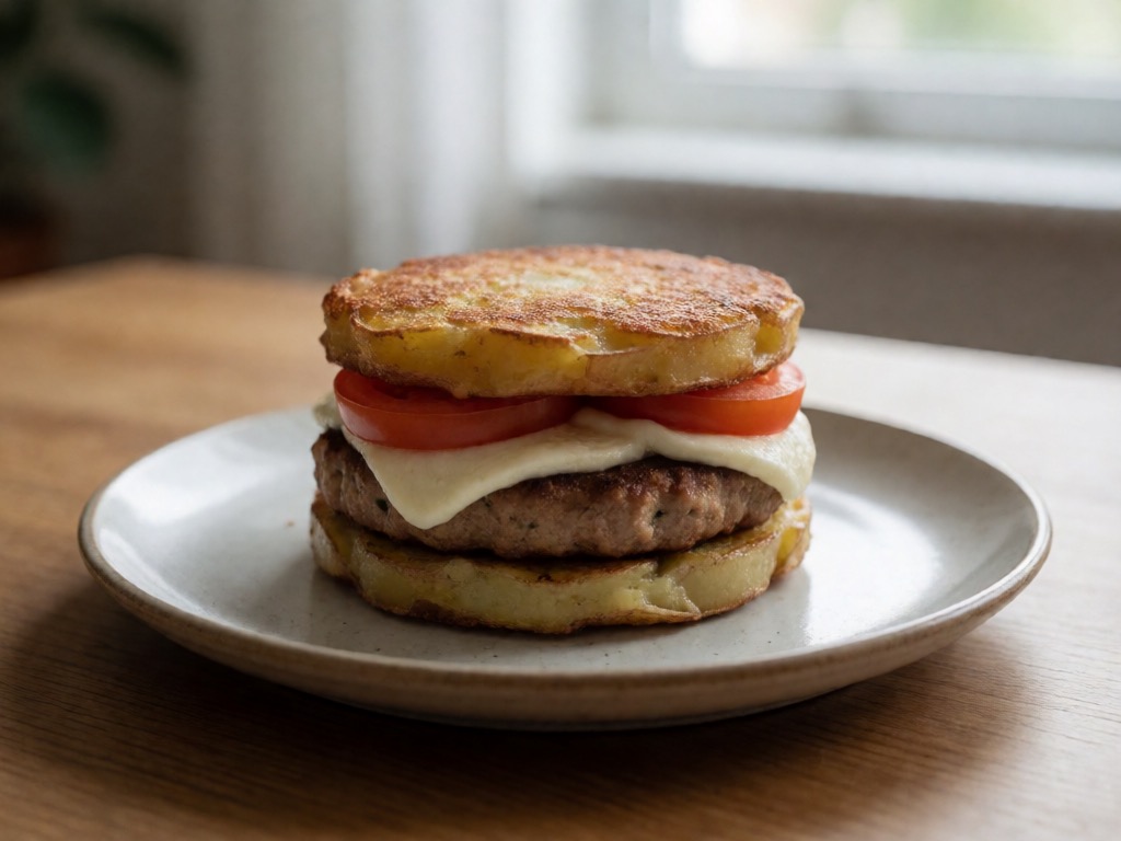 Vegane Airfryer-Kartoffel-Käseburger