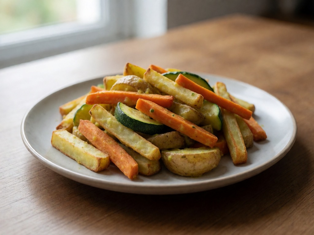 Vegetarische Gemüse-Curry-Pommes in der Heißluftfritteuse