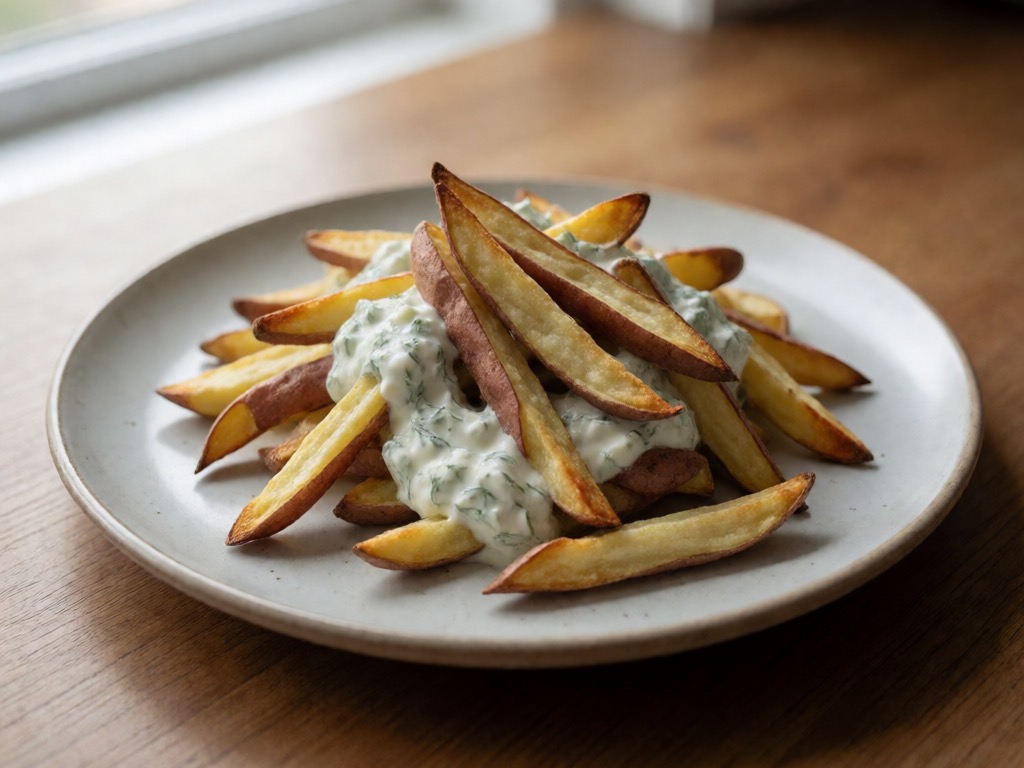 Vegetarische Süßkartoffel-Fritten mit Kräuterjoghurt