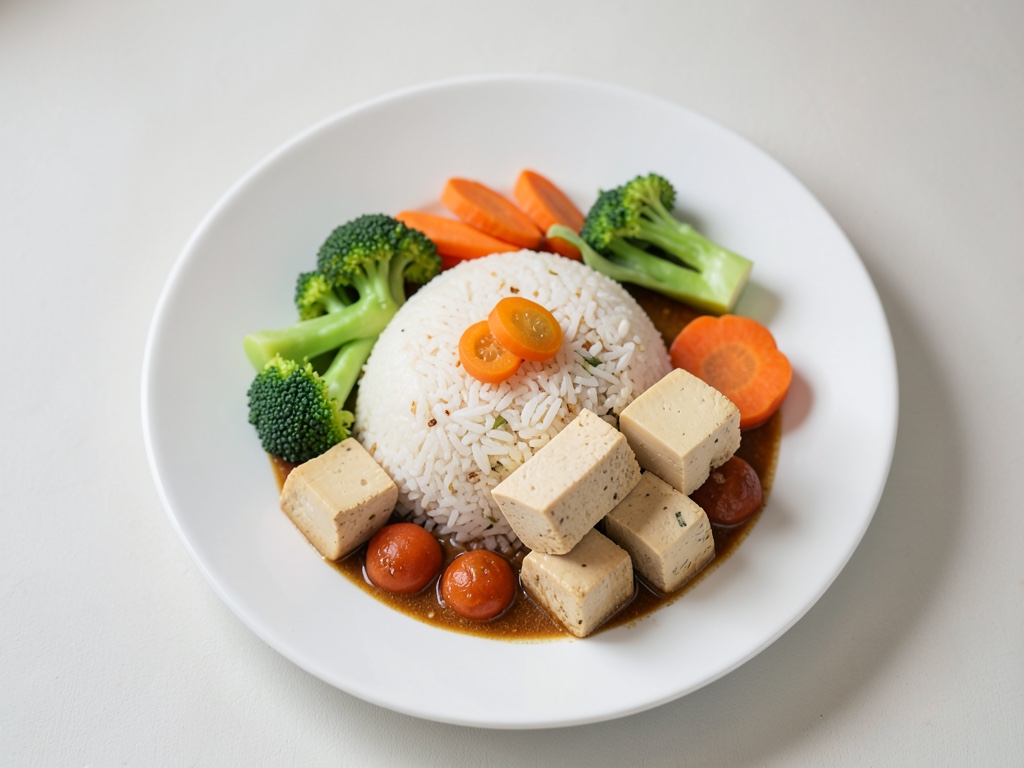 Vietnamesischer Reis mit Tofu und Gemüse (Cơm Chay Tofu)