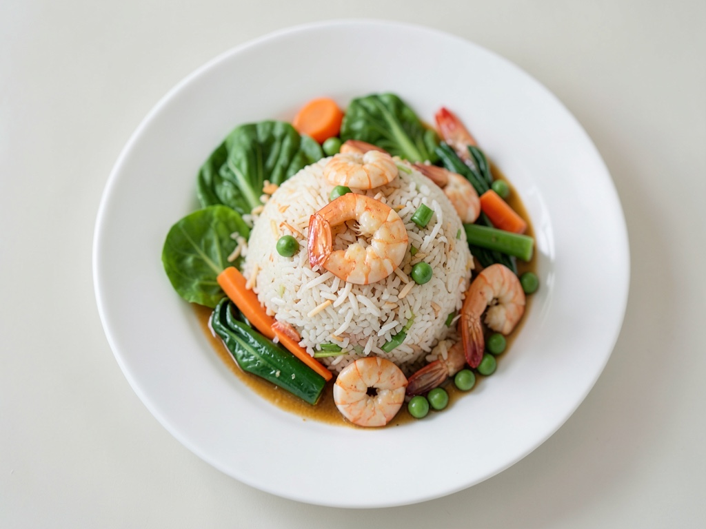 Vietnamesischer Reis mit Gemüse und Garnelen (Cơm Tôm Rau)