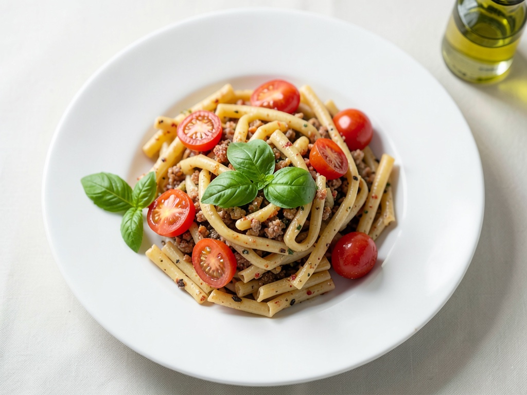 Vollkorn-Pasta mit Tomaten und Basilikum