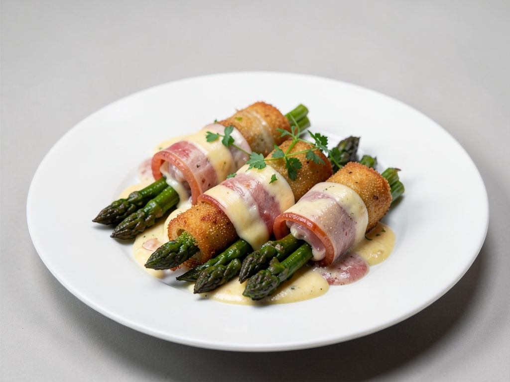 Rotoli di aspari croccanti con prosciutto e formaggio