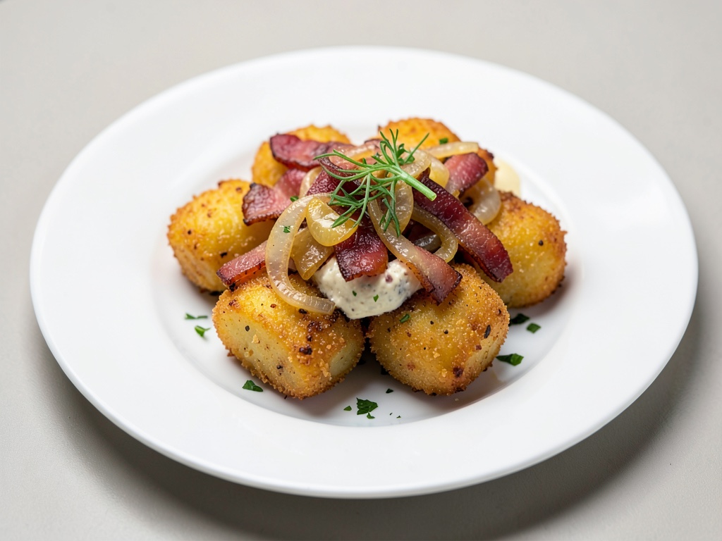 Patate fritte croccanti con pancetta e cipolle dall'air fryer