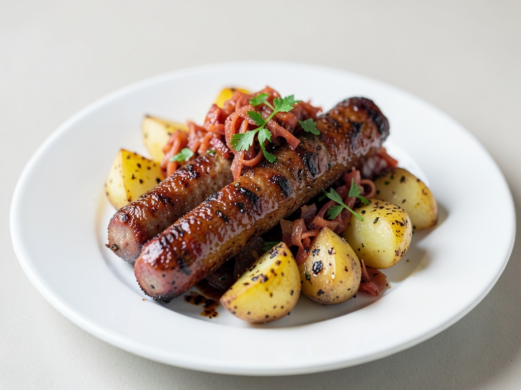 Salsicce croccanti con patate al forno e crauti conditi dall'air fryer