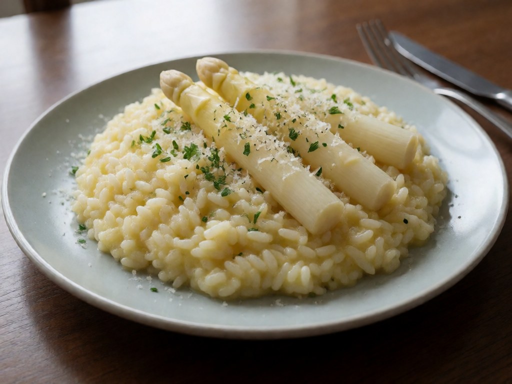 Frühlings-Risotto mit weißem Spargel