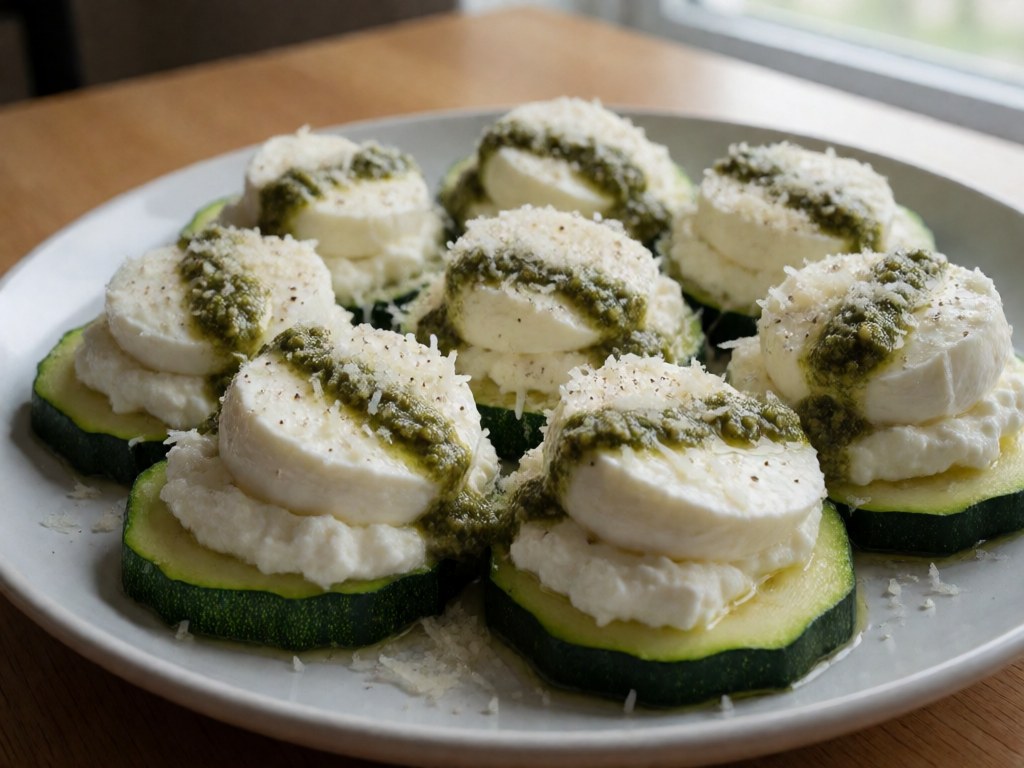 Sonnenblumen-Zucchinischichten mit Pesto-Soße